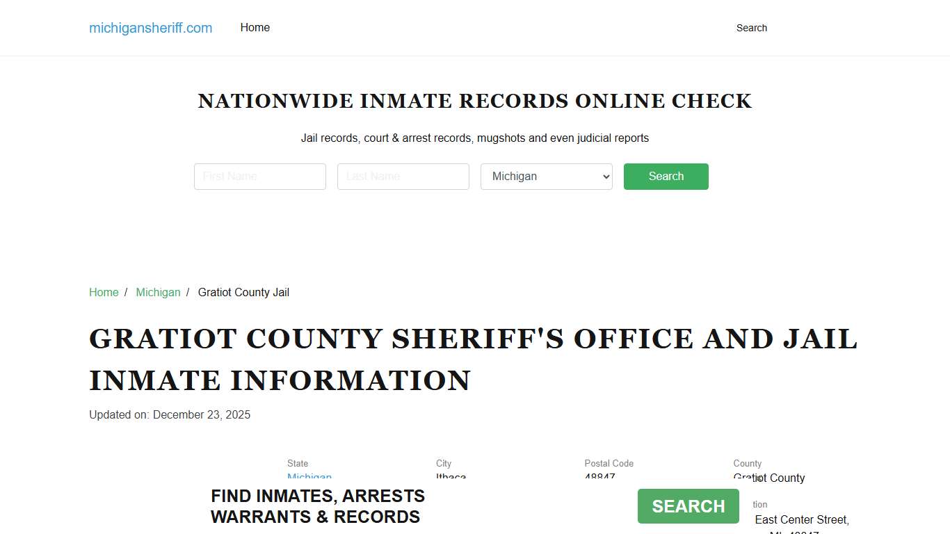 Gratiot County Sheriff, Michigan, Jail Inmate Search